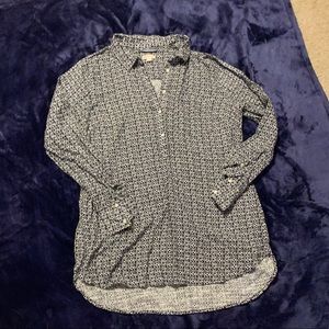 Blue and white patterned shirt dress